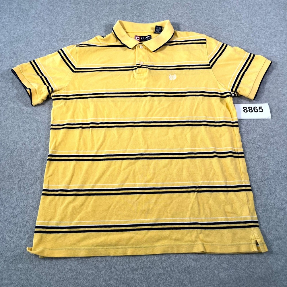 Chaps Polo Shirt Mens Large Yellow Black Striped Cotton Collared Casual Golf